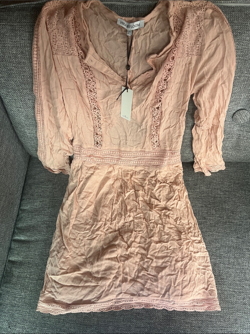Anthropologie Heartloom Dusty Pink Crochet Mini Dress